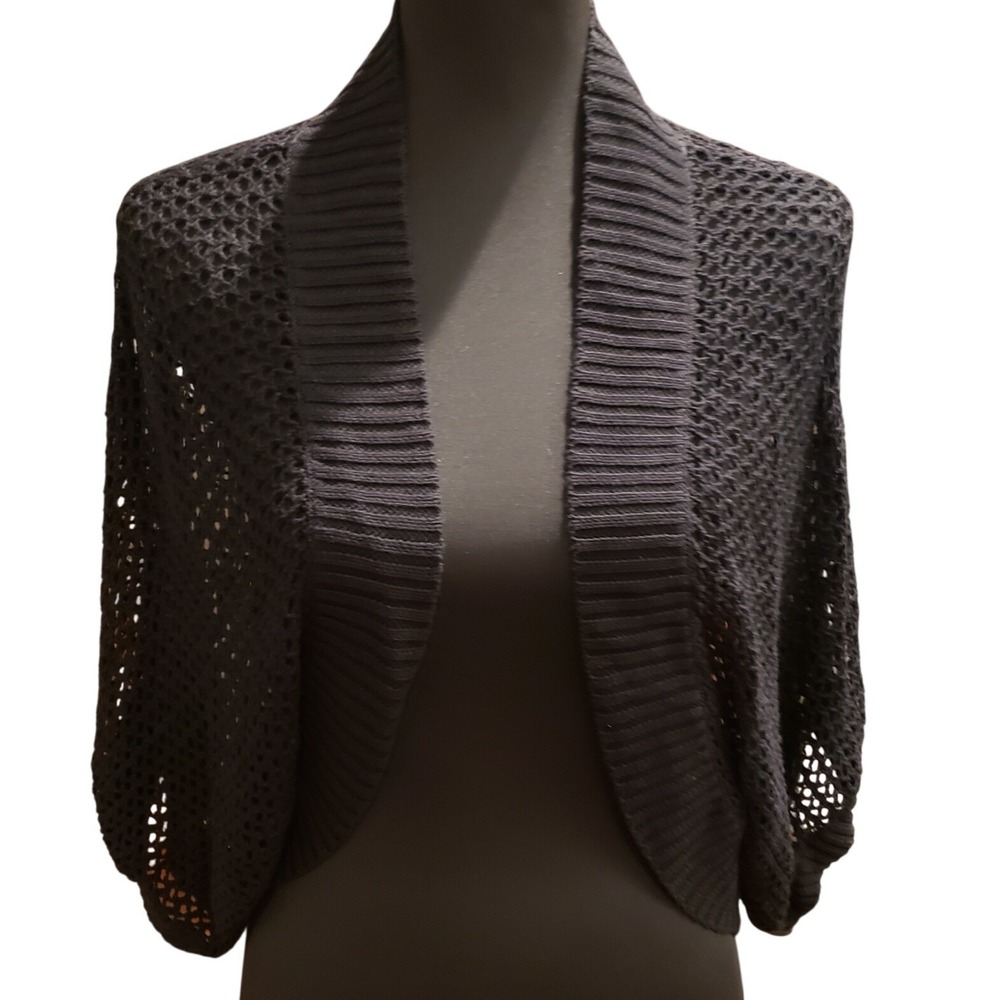 Faded Glory Black Open-Knit Cropped Shrug
